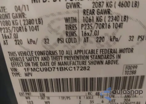 2011 Ford Escape Xlt из США, поврежденный, VIN 1FMCU9D71BKC17282